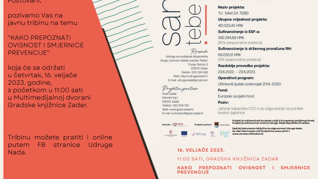 Najava javne tribine: Kako prepoznati ovisnost i smjernice prevencije Najava javne tribine: Kako prepoznati ovisnost i smjernice prevencije
